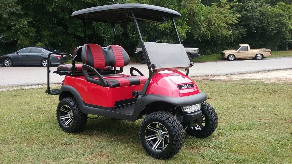 Red Club Car Precedent with Red/Black Seats Custom Golf Carts
