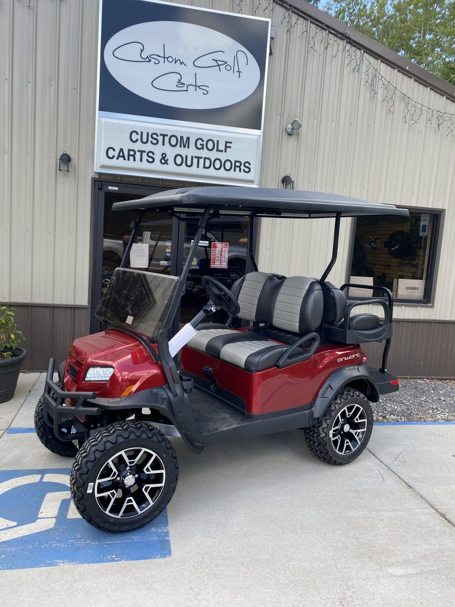 Club Car Onward 2023 Metallic Candy Apple Red Custom Golf Carts Columbia Sales, Services & Parts